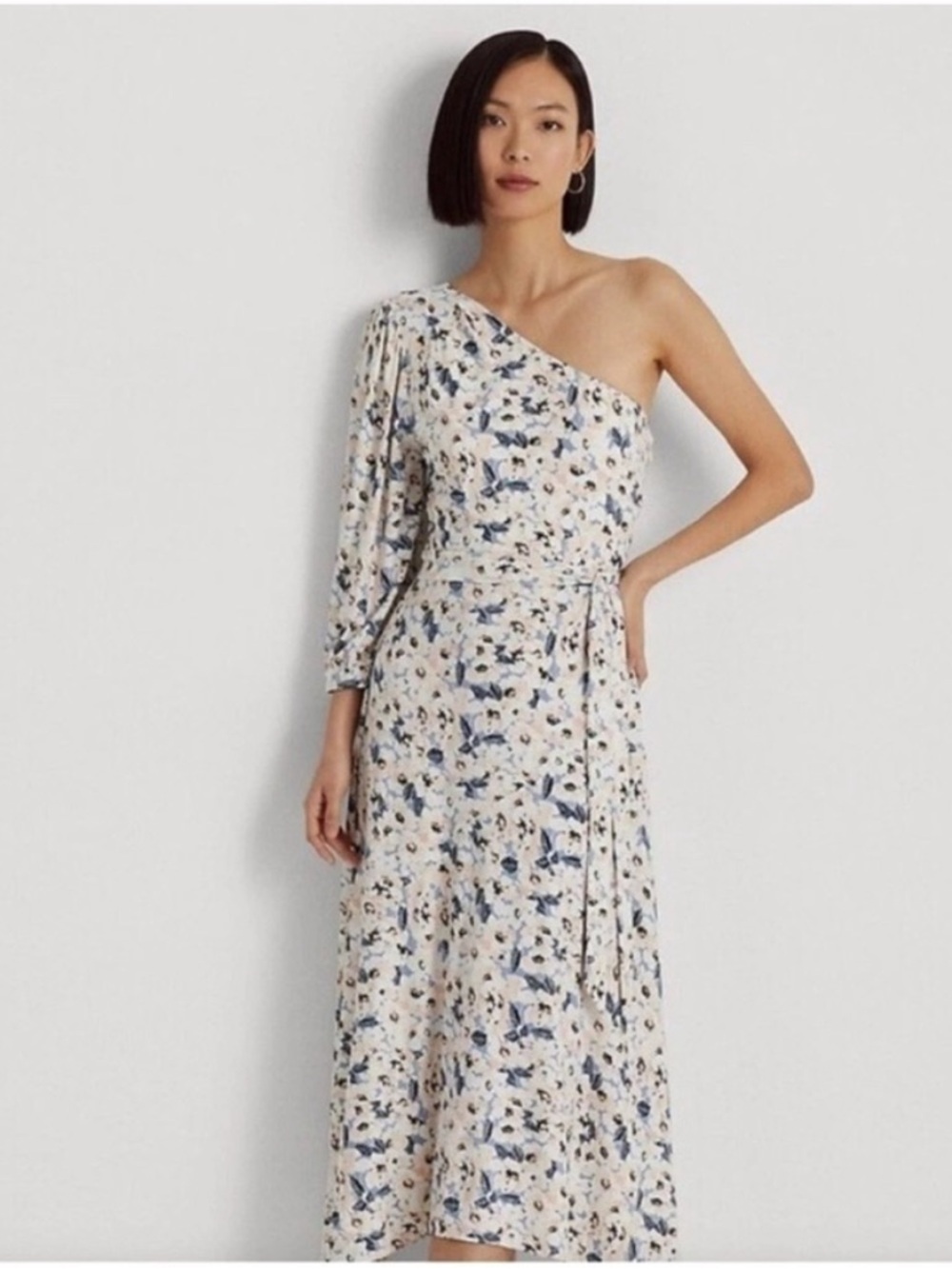 NWT Lauren Ralph Lauren floral print one-shoulder dress with a tie waist Size 4P
